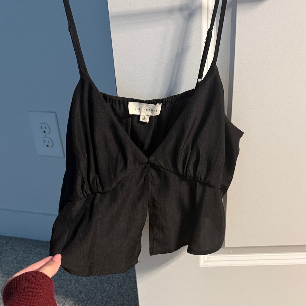 La Hearts Black Crop Top with Adjustable Straps
